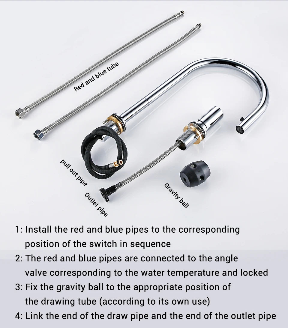 Bathroom Kitchen Basin Faucet Deck Mounted Hot & Cold Water Smesiteli Chrome and Black Single Handle Dual Hole Pull Out