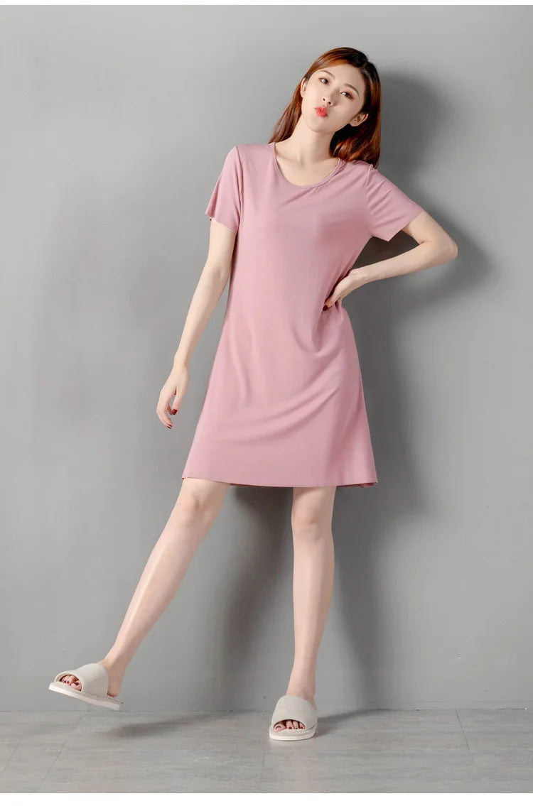 Modal Cotton Nightgowns Women Short-sleeved Large Size Nightdress Nightwear Bottoming Dress Women's Sleepwear Nightshirt M-5XL
