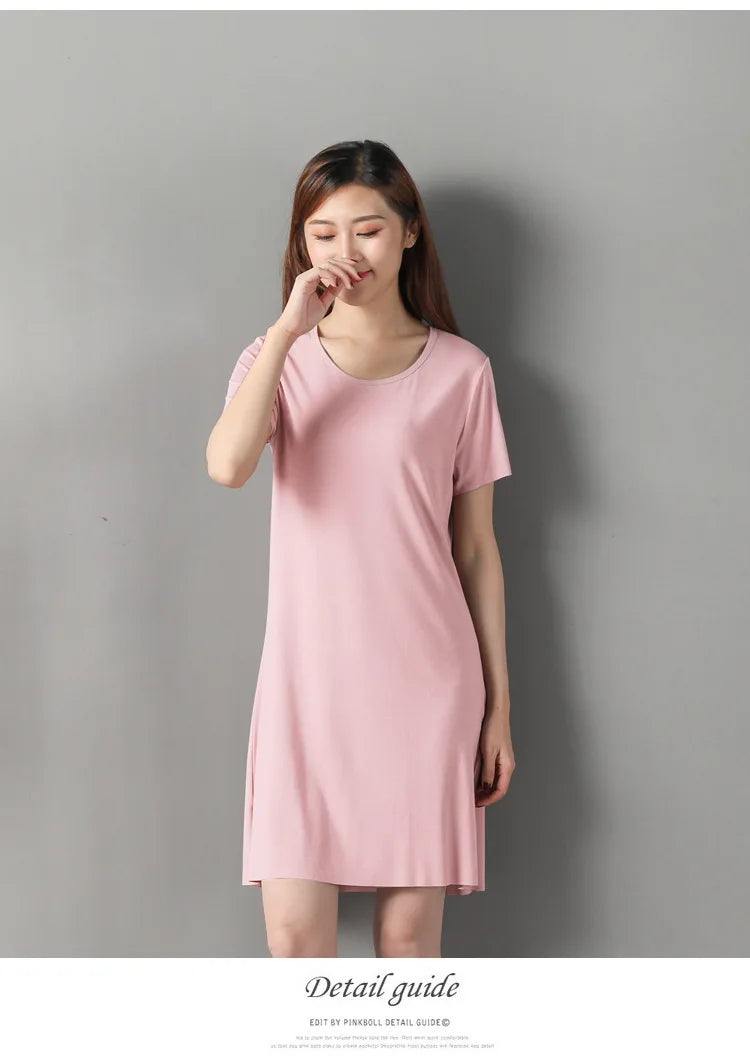Modal Cotton Nightgowns Women Short-sleeved Large Size Nightdress Nightwear Bottoming Dress Women's Sleepwear Nightshirt M-5XL