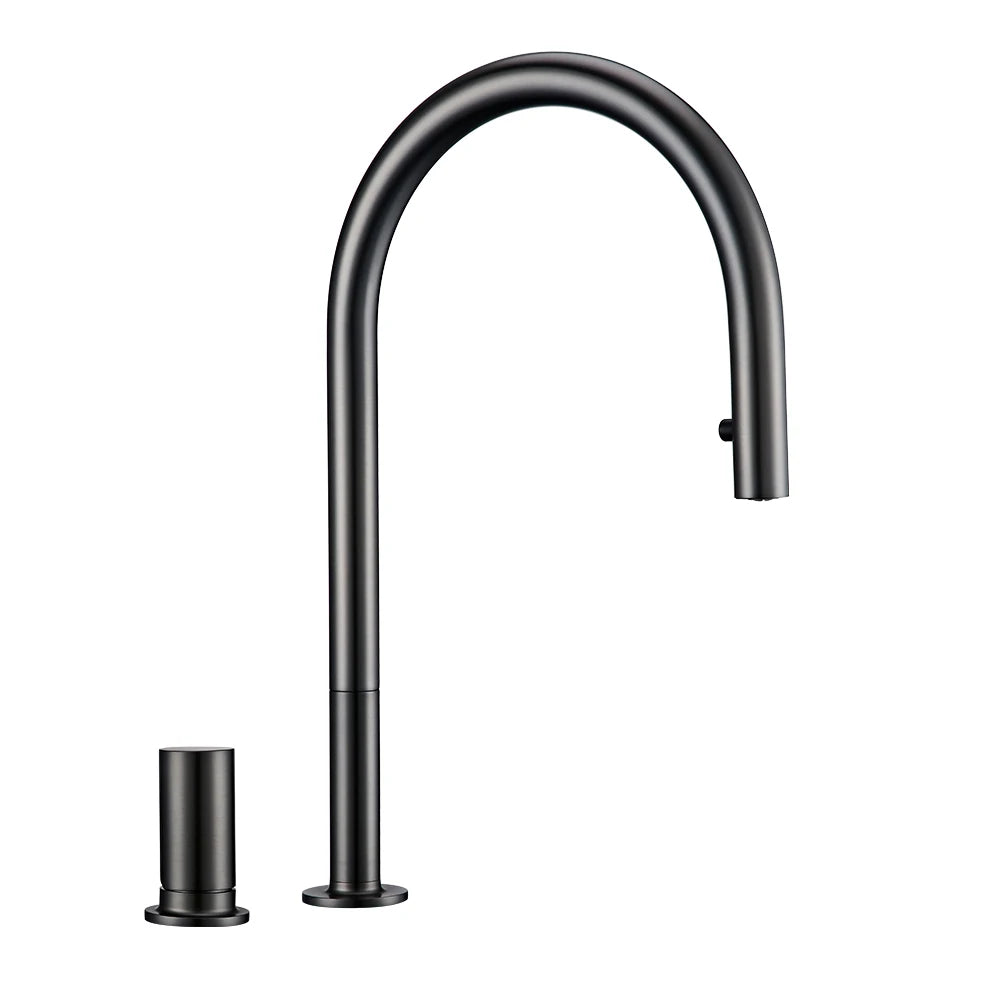 Bathroom Kitchen Basin Faucet Deck Mounted Hot & Cold Water Smesiteli Chrome and Black Single Handle Dual Hole Pull Out