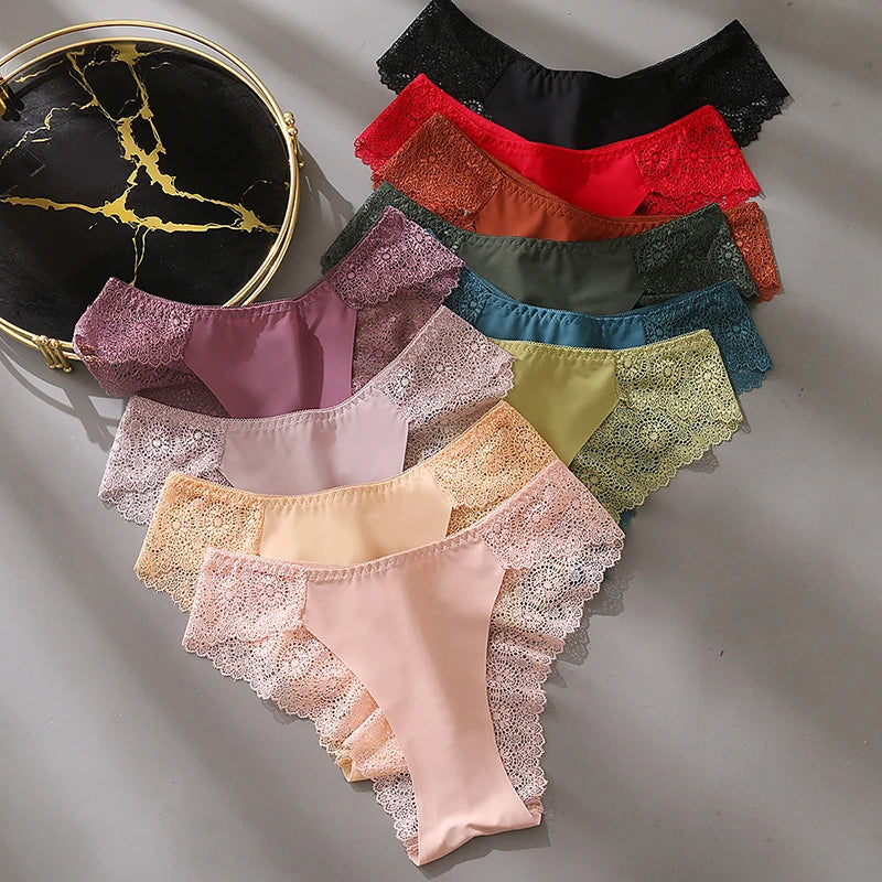 TrowBridge 3PCS/Set Sweet Women's Panties Silk Satin Underwear Lace Sexy Lingerie Girls Breathable Briefs Soft Comfortable Panty