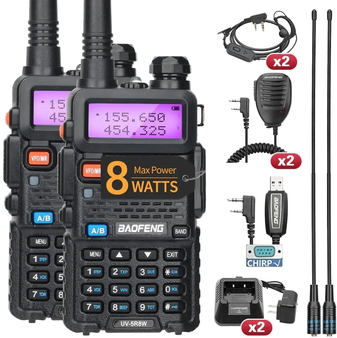1/2X Baofeng UV-5R 8W Tri-Power Walkie Talkie High Power Dual Band Long Range 128CH Portable Handheld UV 5R Ham Two Way Radio