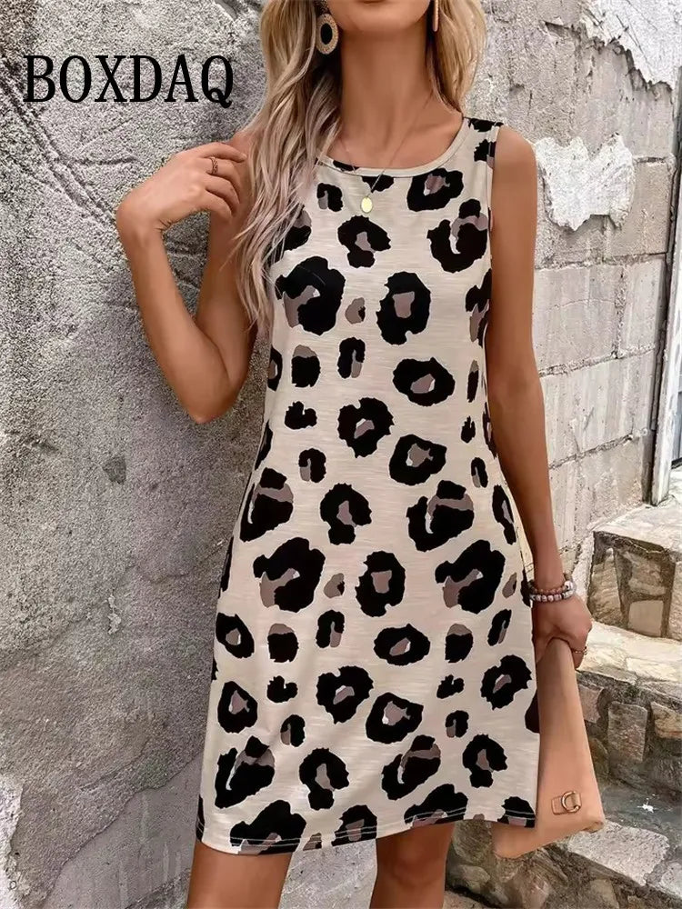 Striped Print Dresses Summer Elegant Women'S Clothing Fashion Loose Sleeveless A-Line Dress 2025 Sundress Casual Plus Size Dress