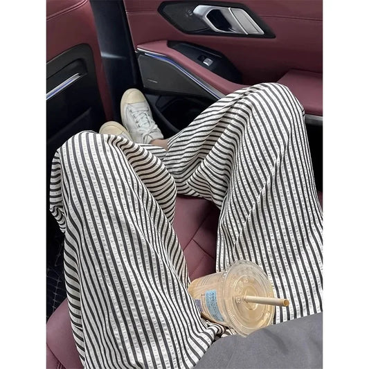 Pajama Pants Striped Spring Summer Long Premium Feeling Home Pants Student Straight Pants Elastic Waist Women Sleeping Pants