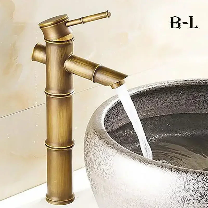 European Antique Bathroom Faucet Brass Basin Faucets Tap Tall Bamboo Hot Cold Water Kitchen Outdoor Garden Taps grifo lavabo