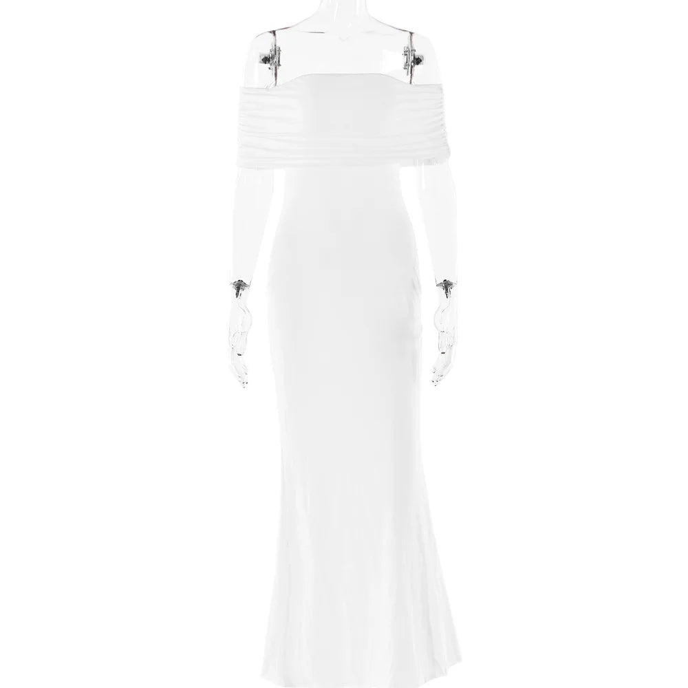 Ladies Summer Off Shoulder Fashion Evening Party Dresses For Women Strapless Backless Ruched Maxi Dress Birthday Clubwear Outfit