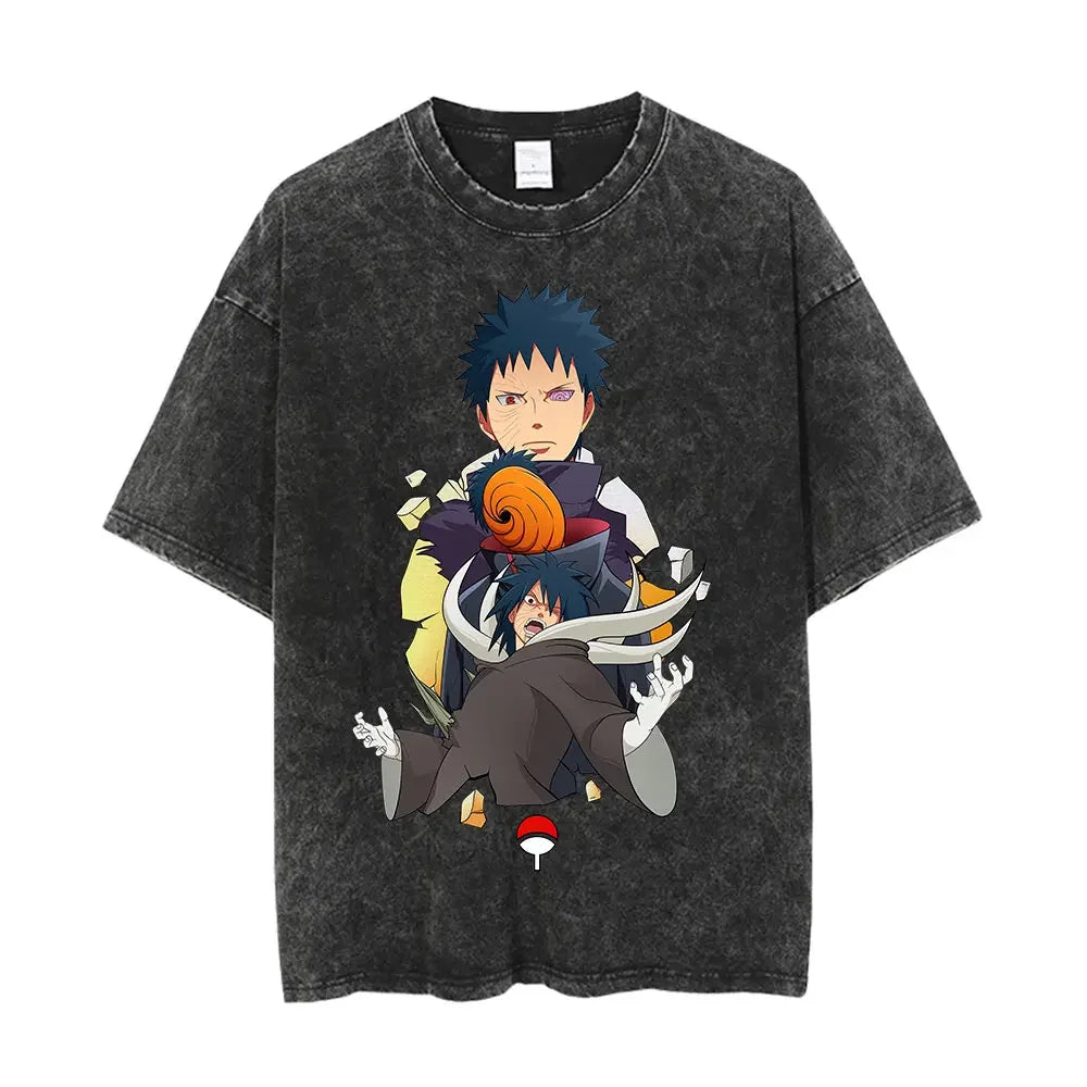 Men Washed Anime Naruto Print T Shirt Hip Hop Streetwear T-Shirt Harajuku Cotton Short Sleeve Casual Tshirt Summer Tops Tees