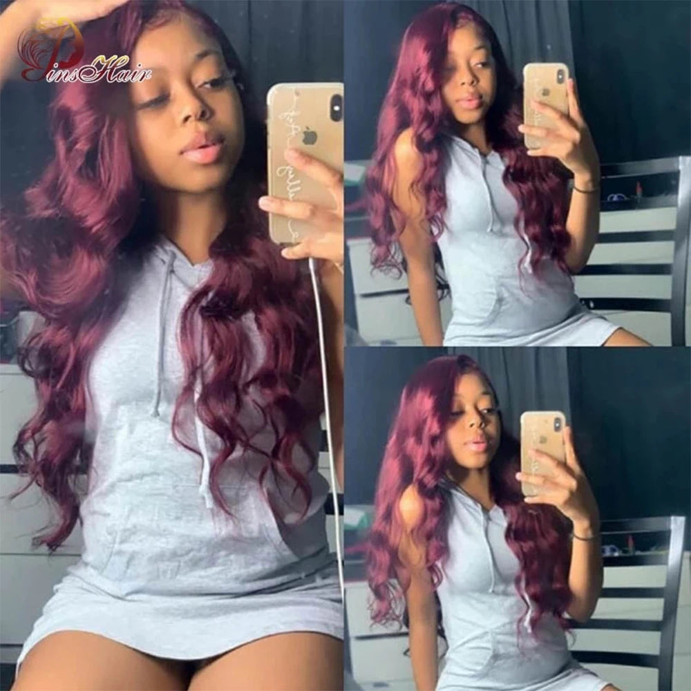 Burgundy Color Lace Front Human Hair Wigs Pre Plucked Body Wave 13X4 Lace Front Wig Human Hair for Women Remy Lace Front Wig 180