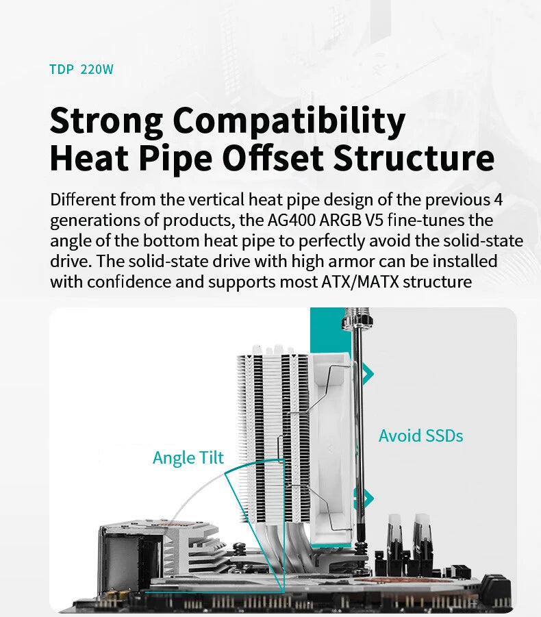 DEEPCOOL AG400 4 Heat Pipe CPU Air-Cooled Cooler ARGB PWM TDP 220W CPU Radiator for LGA1700 1200 115X 1151 1155 AMD AM4 AM5
