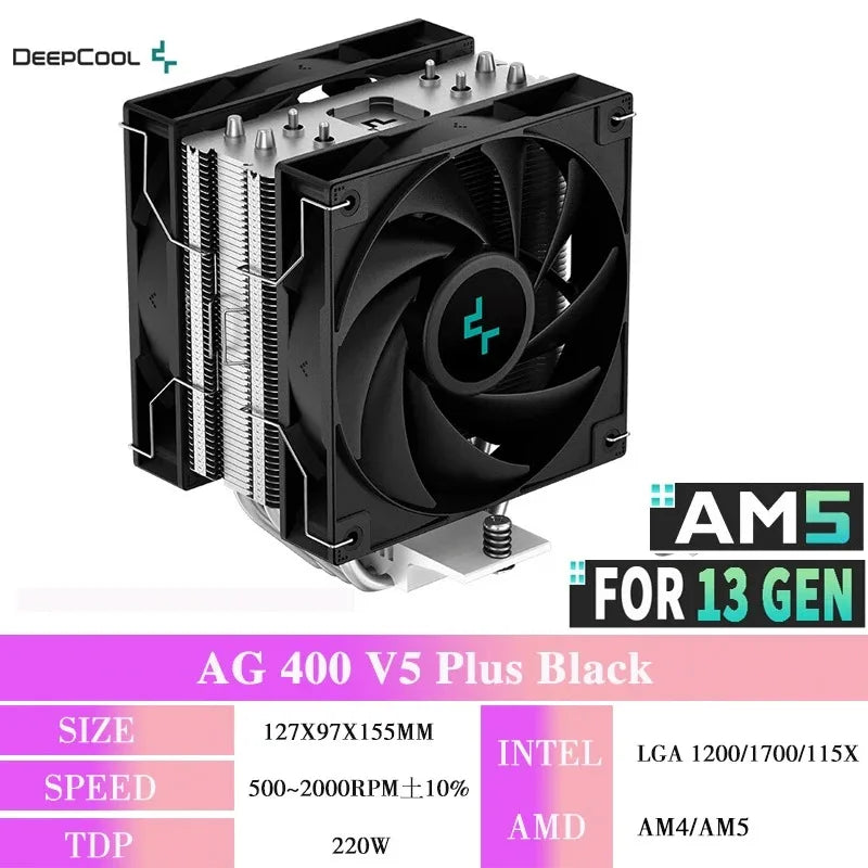 DEEPCOOL AG400 4 Heat Pipe CPU Air-Cooled Cooler ARGB PWM TDP 220W CPU Radiator for LGA1700 1200 115X 1151 1155 AMD AM4 AM5
