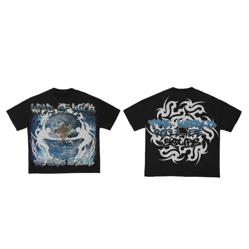 summer American street anime letter printed short sleeve T-shirt for women y2k Harajuku fashion couple casual loose top