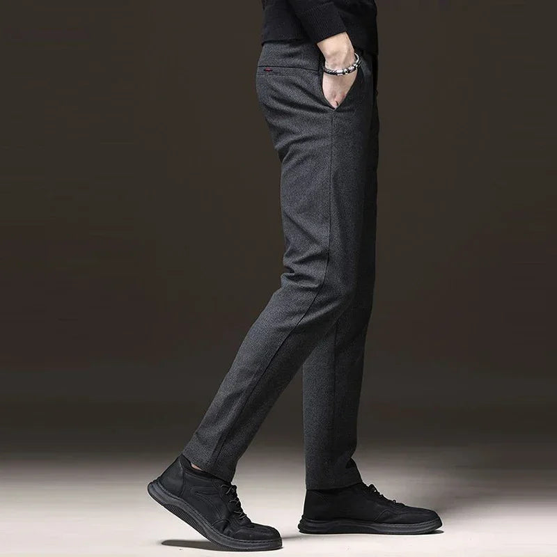 New Men Classics Business Pants Male Cotton Stretch Ankle Length Pants Slacks Skinny Straight Leg Trousers