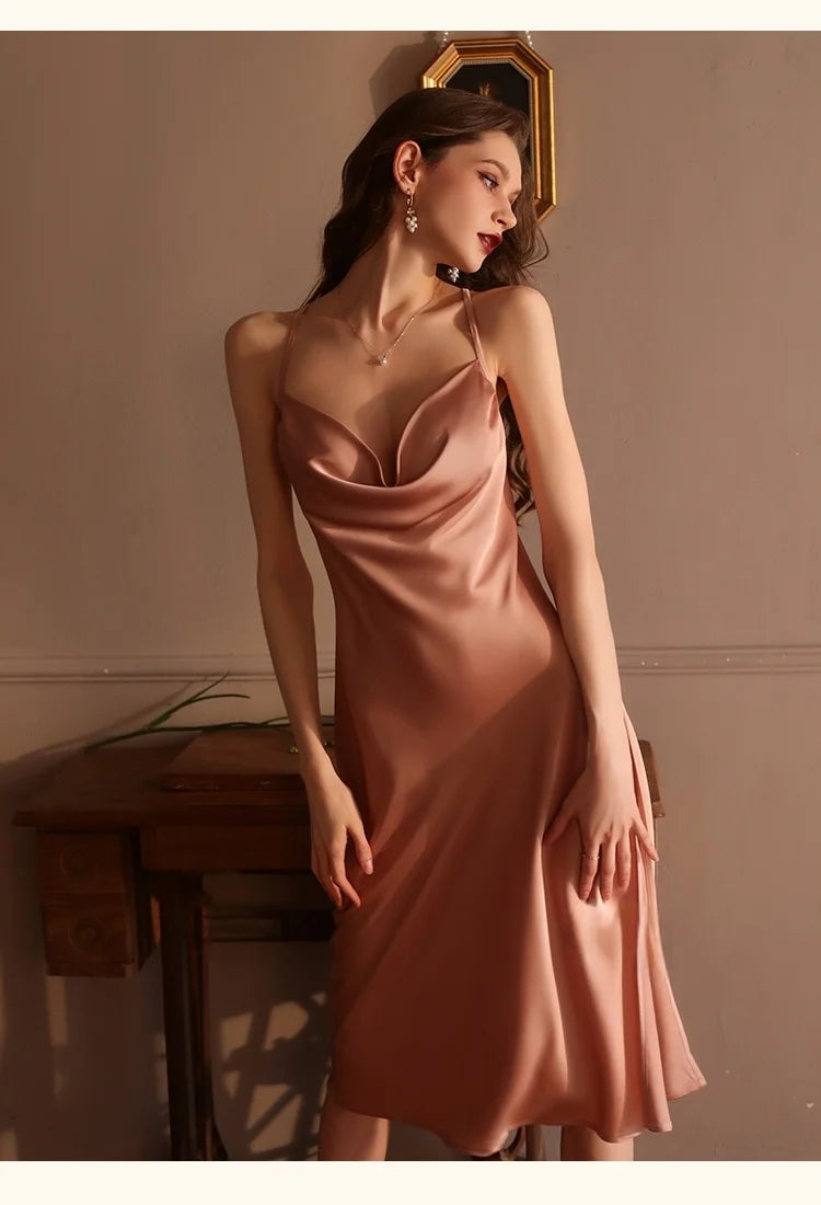 Sexy Backless Ice Silk Halter V Neck Dress Pajamas Short Skirt Home Wear Women Silk Nightgowns Home Clothes