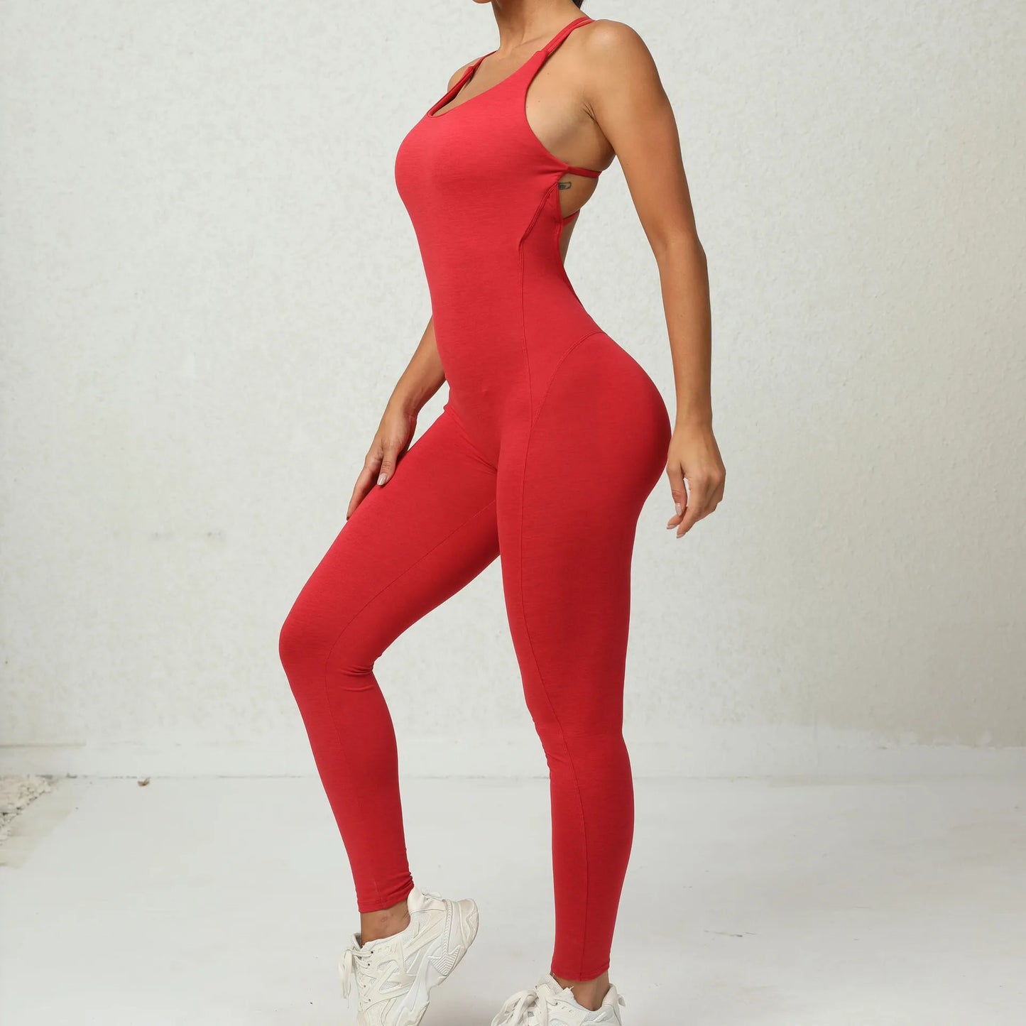 Sexy Backless Bodycon Scrunch Jumpsuit Raises Butt Women Dance Fitness Overalls for Women Sleeveless Yoga Sport Jump Suit Black