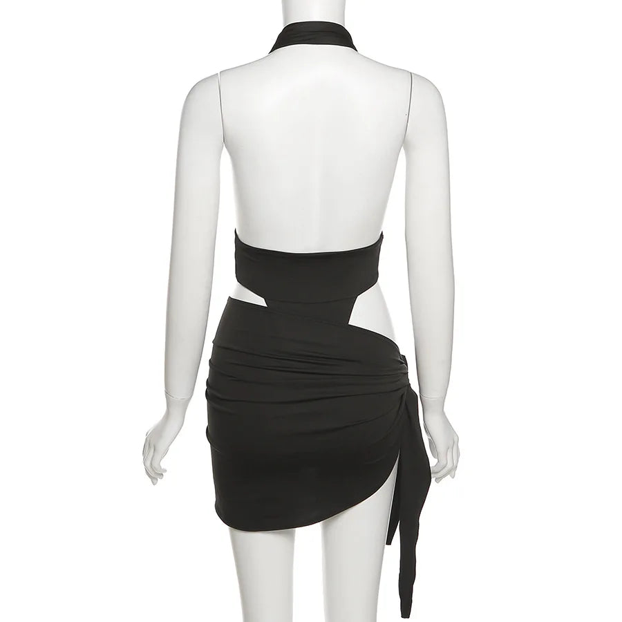 Ladies 2 Pieces Dress Set Women Sleeveless Backless Halter Bodysuit Top Skirt Matching Sets Woman Clothes Club Streetwear 2025