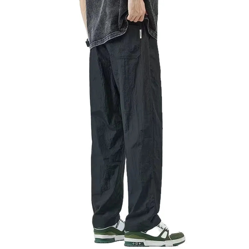 Summer Thin Casual Long Pants Ice Silk Qui Dry Men's Loose Straight Leg Trendy Brand Wide Leg Sports Pants