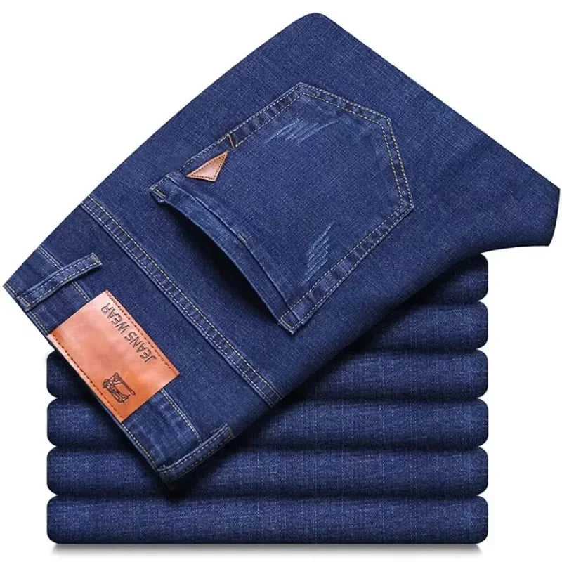Fashion Men Jeans Stretch Straight Leg Casual Slim Fit Denim Pants Male Brand Luxury Design Business Classic Trousers Large Size