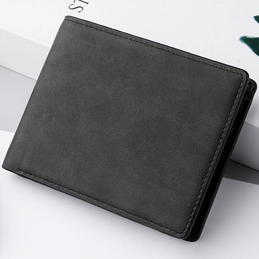 Men's Genuine PU Leather Wallet - Short Vintage Zipper Design with Money Clip, Soft Business Wallet for Students