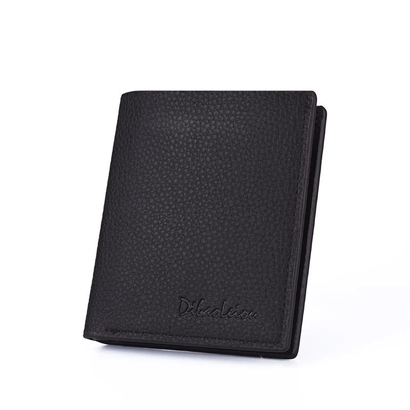 Men Short Purse Lychee Print English Casual Style Zipper Credit Card Wallet