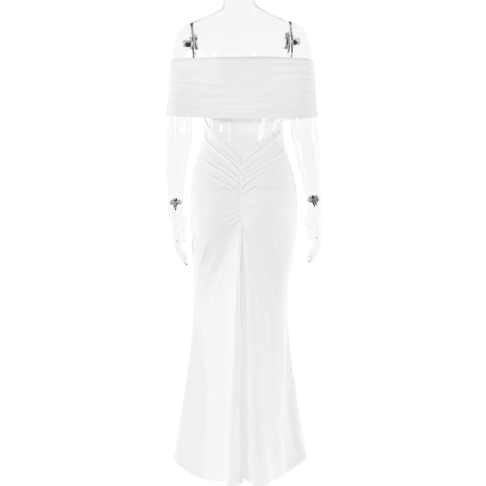 Ladies Summer Off Shoulder Fashion Evening Party Dresses For Women Strapless Backless Ruched Maxi Dress Birthday Clubwear Outfit