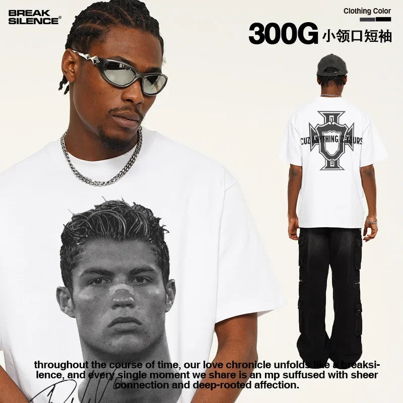 2025 Cristiano Ronaldo football superstar super fashion printed short sleeve T-shirt men distress American cotton Women Tshirt