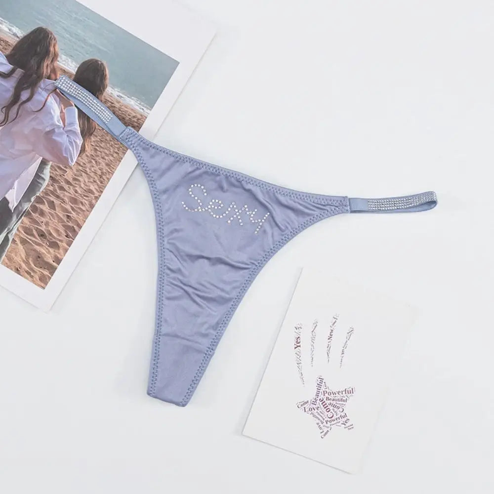 Low-waist Seamless Panties Breathable Thin Belt Solid Color Rhinestone Briefs Underwear Sports Panties Women Thong Girl