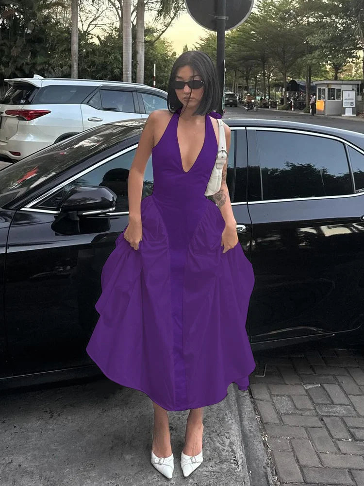 Ladies Summer Evening Party New Fashion Dress Women Sleeveless Backless V-Neck Sexy Birthday  Long Dresses 2025 Woman Streetwear
