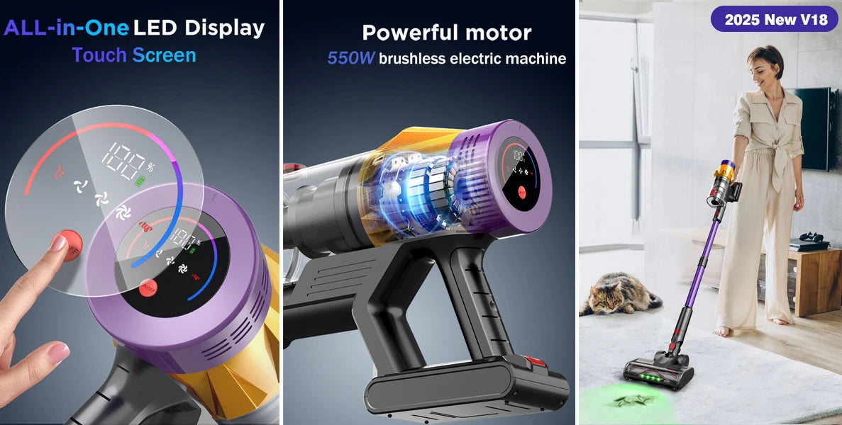 Armo V18 550W 50kPa Suction Power Handheld Wireless Vacuum Cleaner 6 in 1  LED Display Cordless Vacuum Handheld Sweeper Machine