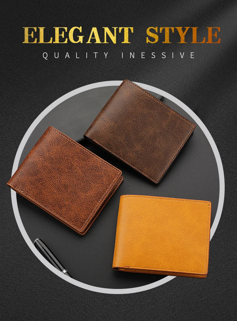 Men's Fashion Retro Business Short Wallet Multi Card Slot Horizontal Soft Pu Leather Men's Wallet