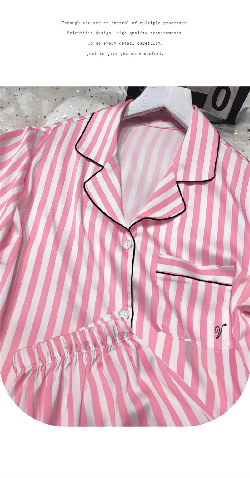 Spring Summer Ladies Faux Silk Polyester Elegant Women Pajama Sets Sexy Satin Homewear Luxury Pyjamas Female Sleepwear Fashion 1