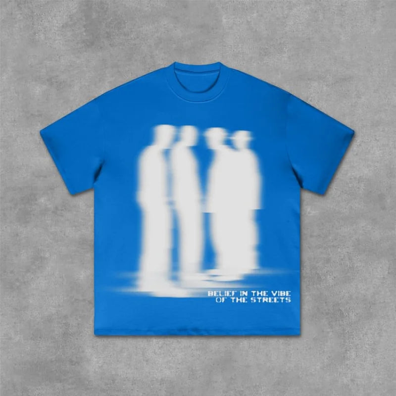 Street Atmosphere Virtual Shadow Characters Shadow Graphic Cotton T-Shirt Men Y2K Vintage Oversize Tshirt Streetwear Women Tops