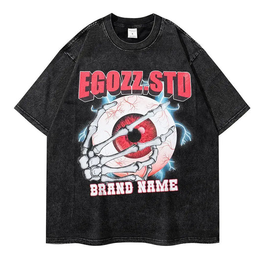 Fun Printed T-shirt Men's Washed Old Short Sleeves Retro Trend Casual Fashion Couple Top Loose and Comfortable Men's Clothing