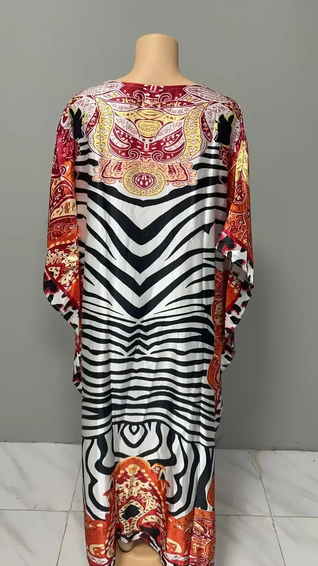 Comfortable plus Size Women's Dress Floral Print Loose Waist Long Skirt Batwing Sleeve V Neck Ankle Length Elegant Fashion
