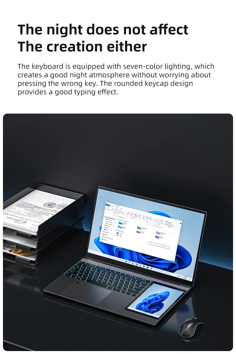 Dual Screen Laptop 32G DDR4 2TB SSD Gaming Laptops 15.6" IPS+7" Touch Screen Intel N100 Processor Windows11 Notebook Computer
