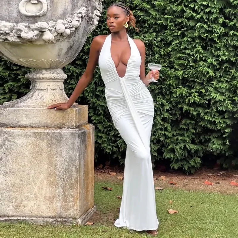 Ladies Summer Elegant Evening Party Dress For Women Sleeveless Backless Halter Sexy Long Dresses Woman Clothes Birthday Clubwear