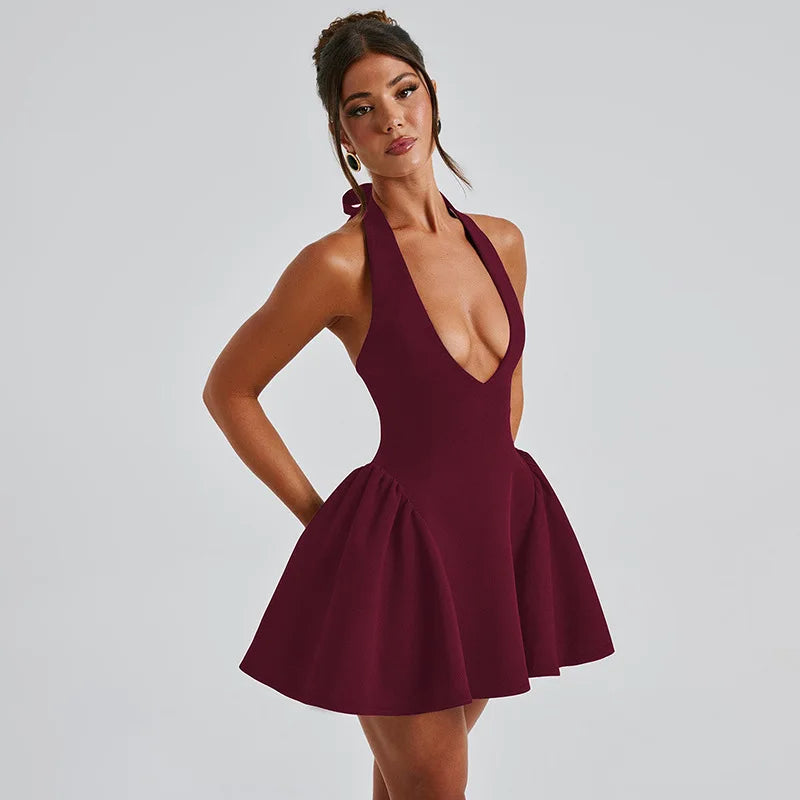 Ladies Summer Elegant Evening Party Maxi Dress Women Sleeveless V-Neck Backless Halter Fashion Birthday Long Dresses 2025 Club