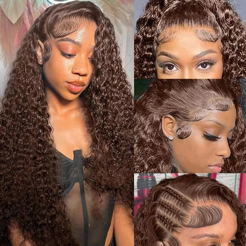 26 34 Inch Chocolate Brown 13x6 Hd Lace Front Wigs Deep Wave Frontal Wig Brazilian Curly Human Hair Wig For Women 5x5 Lace Wig