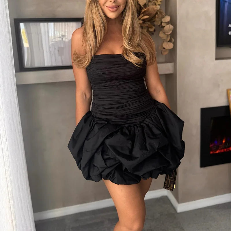 Ladies Summer Elegant Evening Dress Women Sleeveless Backless Tube Mini Dresses Birthday Party Streetwear Woman Ruched Clothes