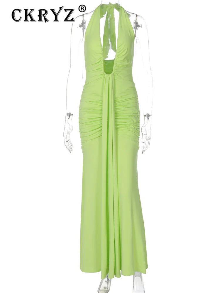 Ladies Summer Elegant Evening Party Dress For Women Sleeveless Backless Halter Sexy Long Dresses Woman Clothes Birthday Clubwear