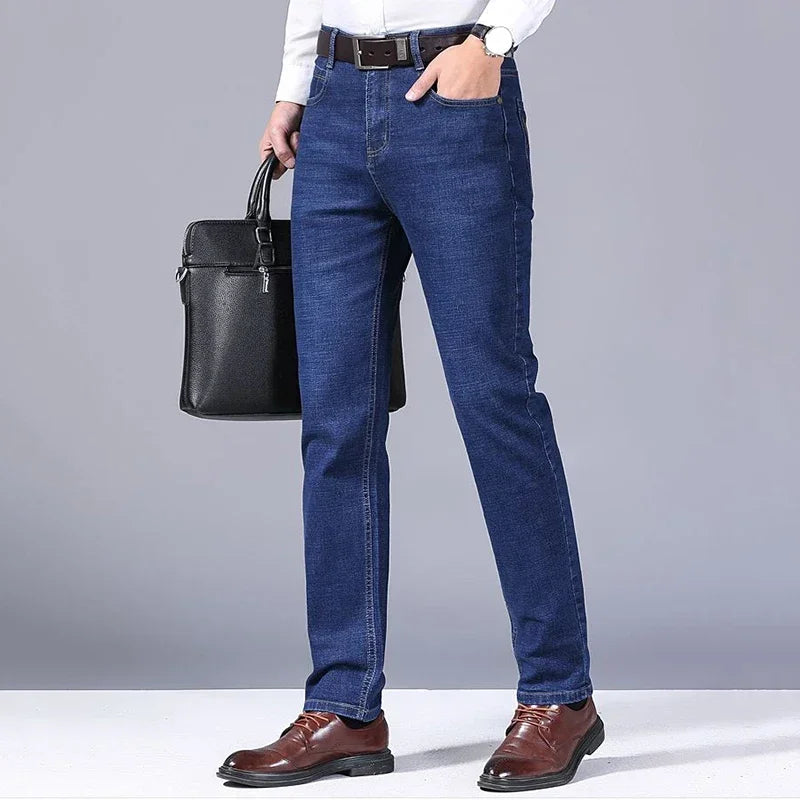 Fashion Men Jeans Stretch Straight Leg Casual Slim Fit Denim Pants Male Brand Luxury Design Business Classic Trousers Large Size