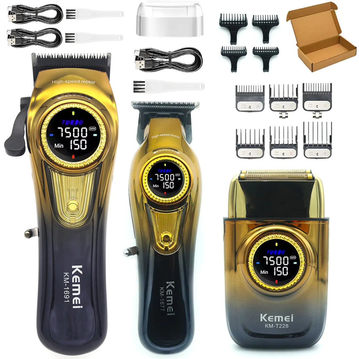 9000RPM 10W Kemei KM-1691 Professional Hair Clipper for Men LED Display Rotation Adjustment Hair Cutting Machine Hair Trimmer