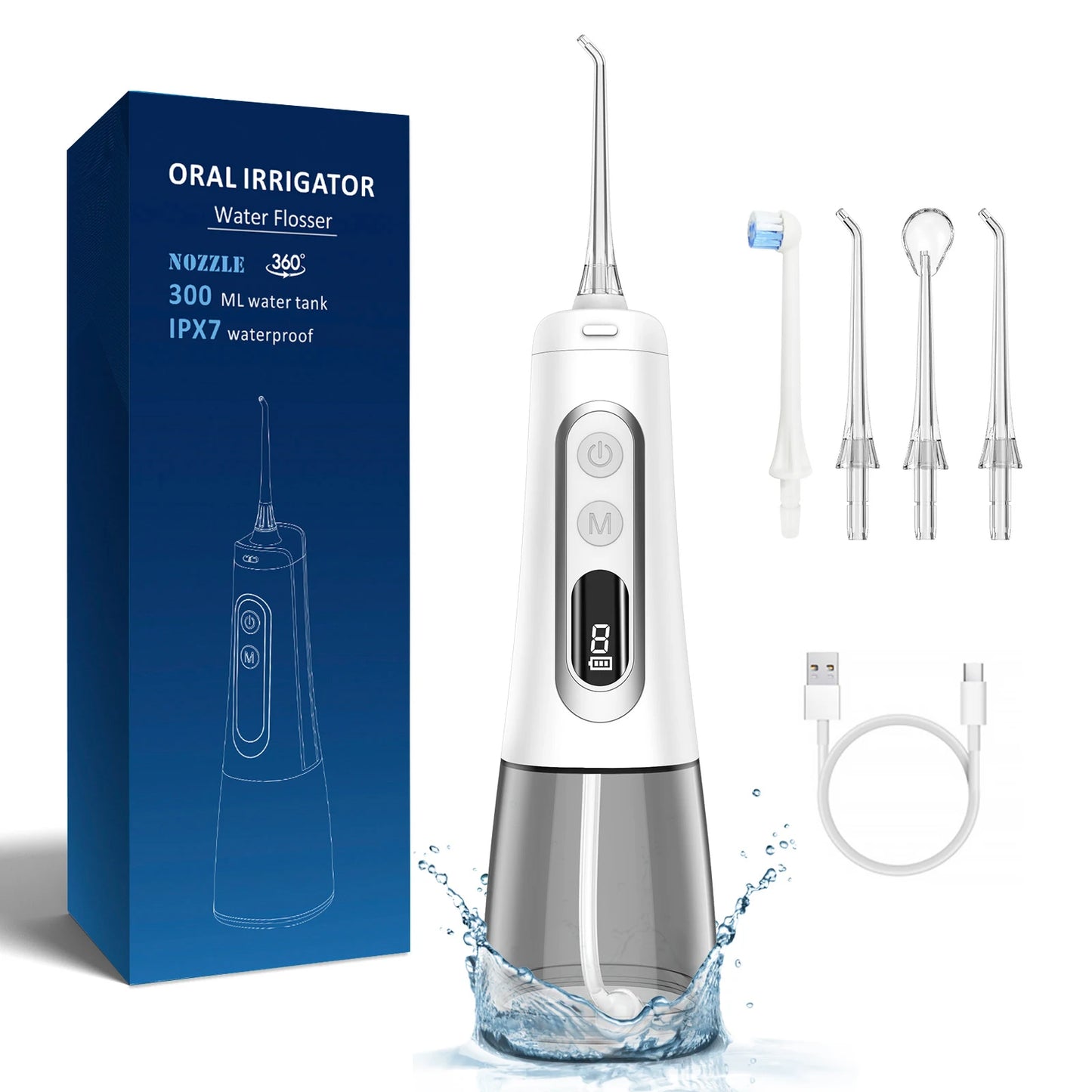 Electric Oral Irrigator Dental Water Flosser for Teeth Rechargeable 9 Modes Portable Dental Water Jet Floss Teeth Cleaner 4 Tip