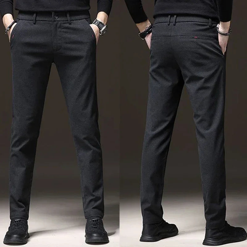 New Men Classics Business Pants Male Cotton Stretch Ankle Length Pants Slacks Skinny Straight Leg Trousers