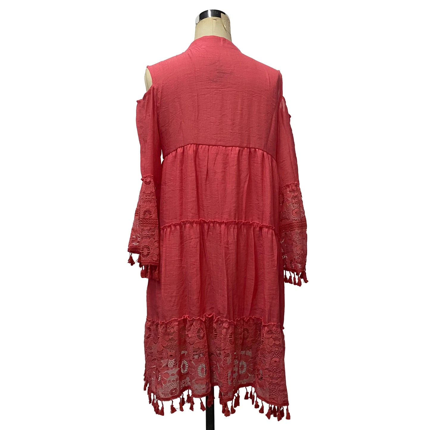 New Spring Embroidery Crochet Lace Boho Dress Women Elegant Off Shoulder Tassel Ruffle Mini Dress Summer V Neck Lady Beach Dress