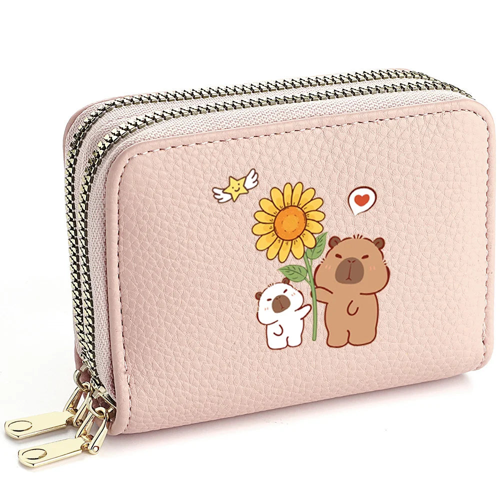 PU Leather Zipper Credit Card Holder, Cartoon Print Fashionable And Compact Women's Coin Purse, Suitable For Women's Daily Use