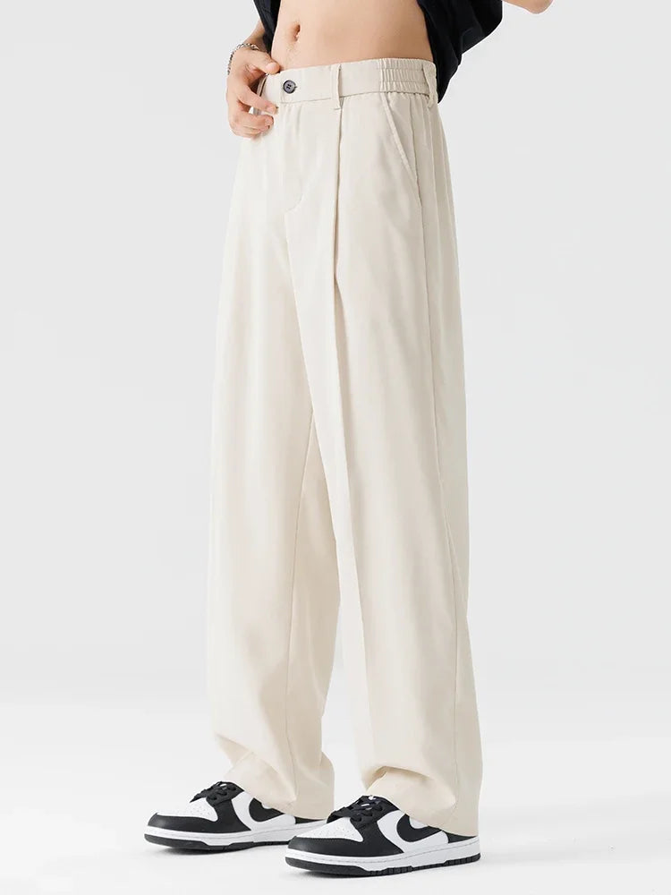 New Men Suit Pants Business Trousers Solid Casual Pant Wide Leg  Straight Fashionable Streetwear Comfortable Fabric Oversize