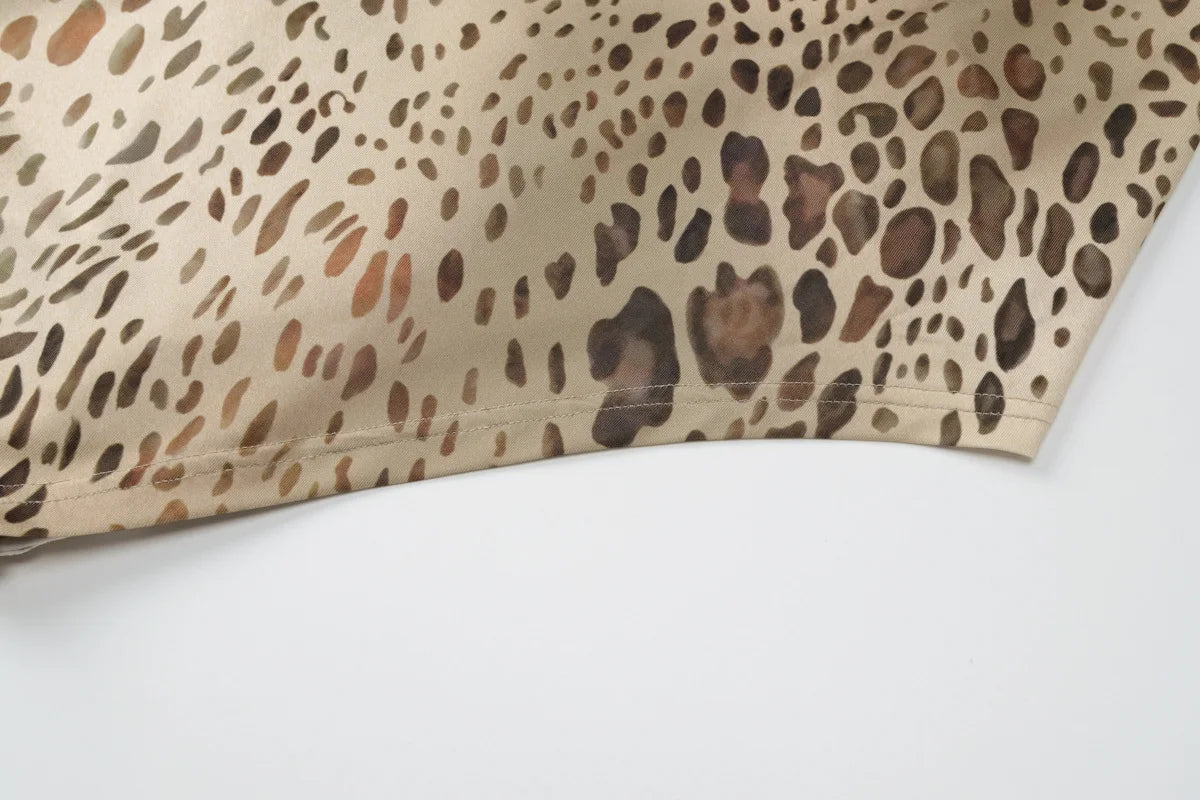 Ladies Summer Leopard Print New Fashion Evening Party Dress Women Sleeveless Backless Halter Midi Dresses Woman Clothes Clubwear