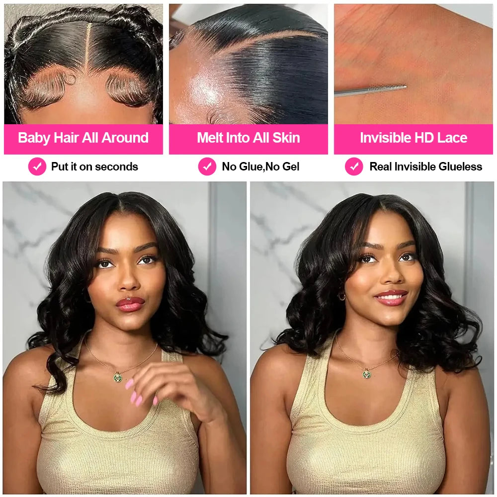 7x5 Glueless Human Hair Wigs Boby Wave Short Bob Wigs HD 13x4 Lace Frontal Human Hair Wig Ready To Wear No Shedding For Women