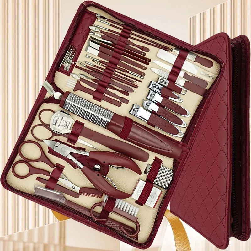 Manicure Stainless Steel 42 in 1 Travel kit Diamond Pattern Zipper Large Eagle Mouth Pliers Pedicure Knife idea gift