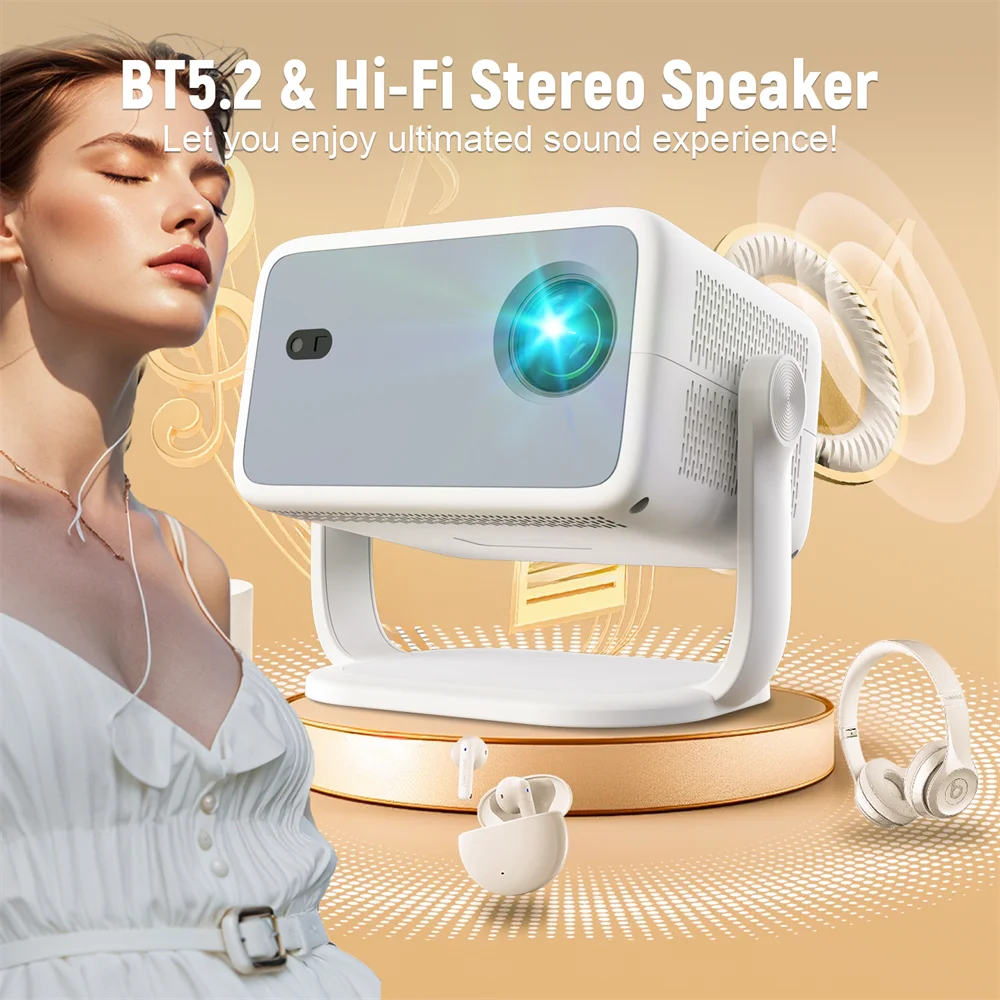 Velec Netflix Certification Projector Android 13 4K Native 1080P 650ANSI With Auto Focus Wifi6 BT5.2 360° Home Outdoor Projector